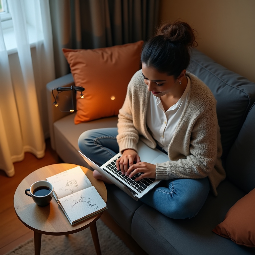 Persoană care parcurge un curs online despre etapele renovării unei locuințe